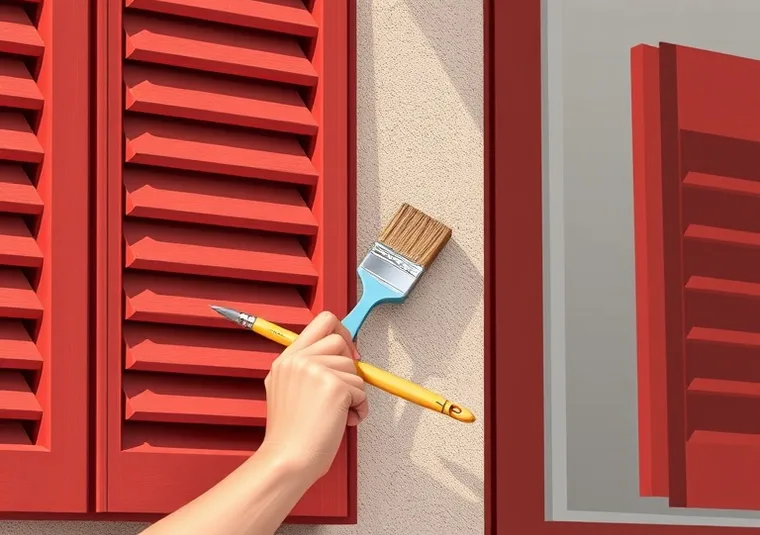 Mise en peinture au pinceau de volets et d'encadrements en bois